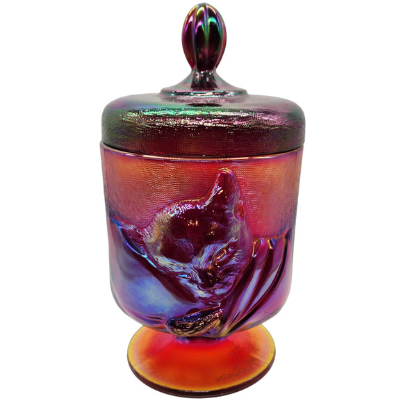 Vintage 1991 Fenton Glass Red Chessie Cat Covered Candy Bowl 8